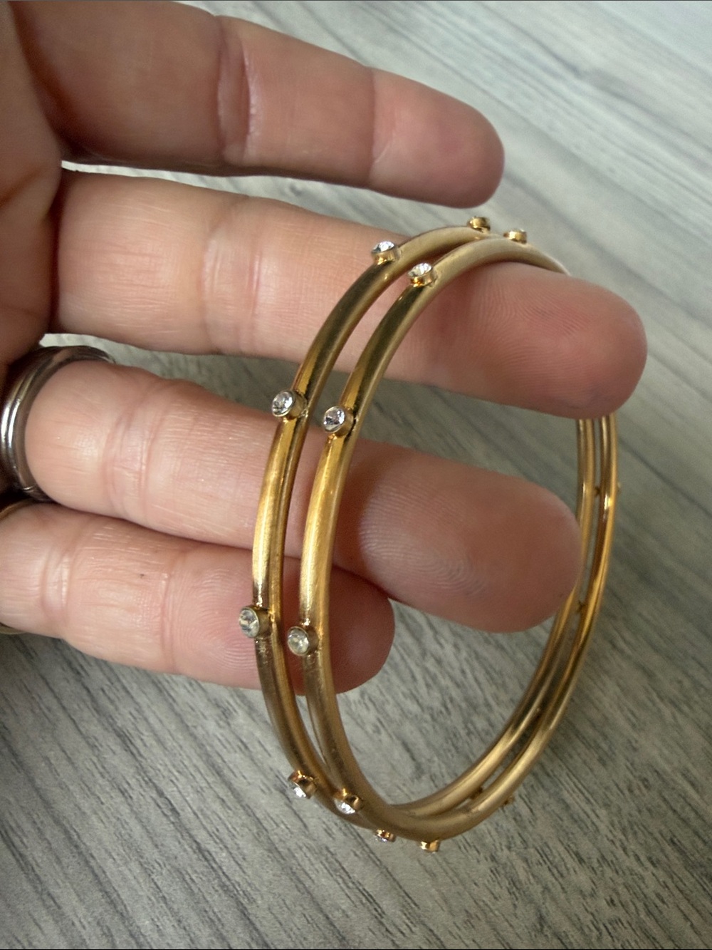 Brighton Gold-Tone Double Bangle Bracelet with Clear Crystals
